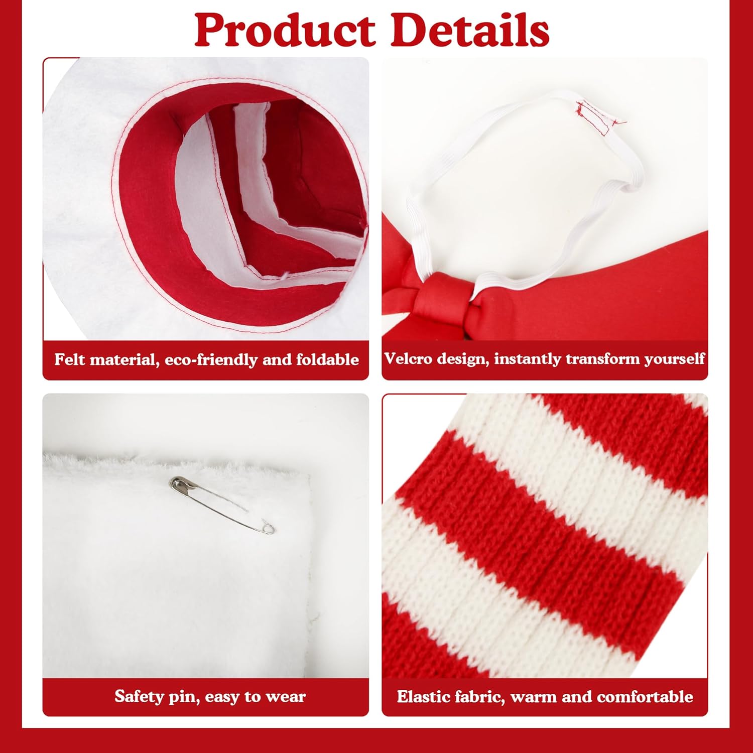 Cat Costume 4PCS Accessories Red Set Tall Hat Bow Tie Gloves and Leg Warmers for World Book Day Halloween Cosplay - Image 4