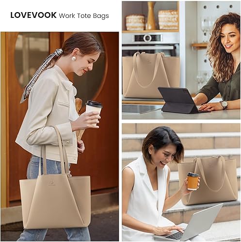 Miniatura 2 de LOVEVOOK Bolsa para laptop para mujer, 15.6 pulgadas, piel sintética, con embrague, bolsa de oficina de gran capacidad Sandy,Negro -,Negro y
