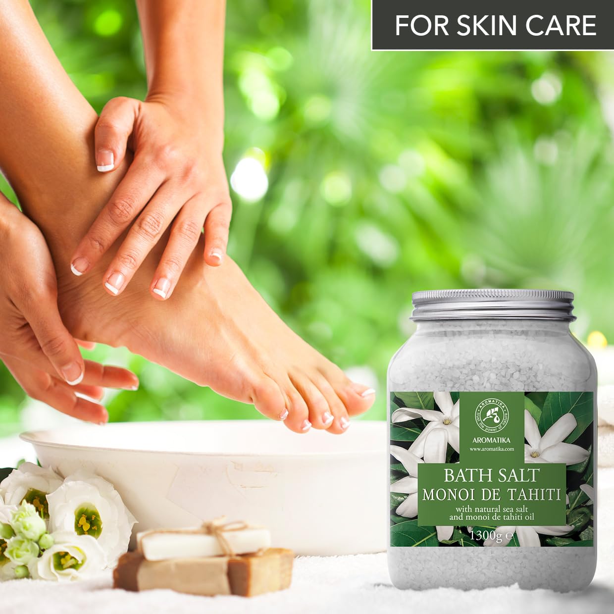 Sale da Bagno Monoi de Tahiti 1300g - Sali Marini da Bagno con Burro di Cocco Naturale & Estratto di Fiori di Gardenia - Bagno Rilassante - Buon Sonno - Sali da Bagno Aromaterapici