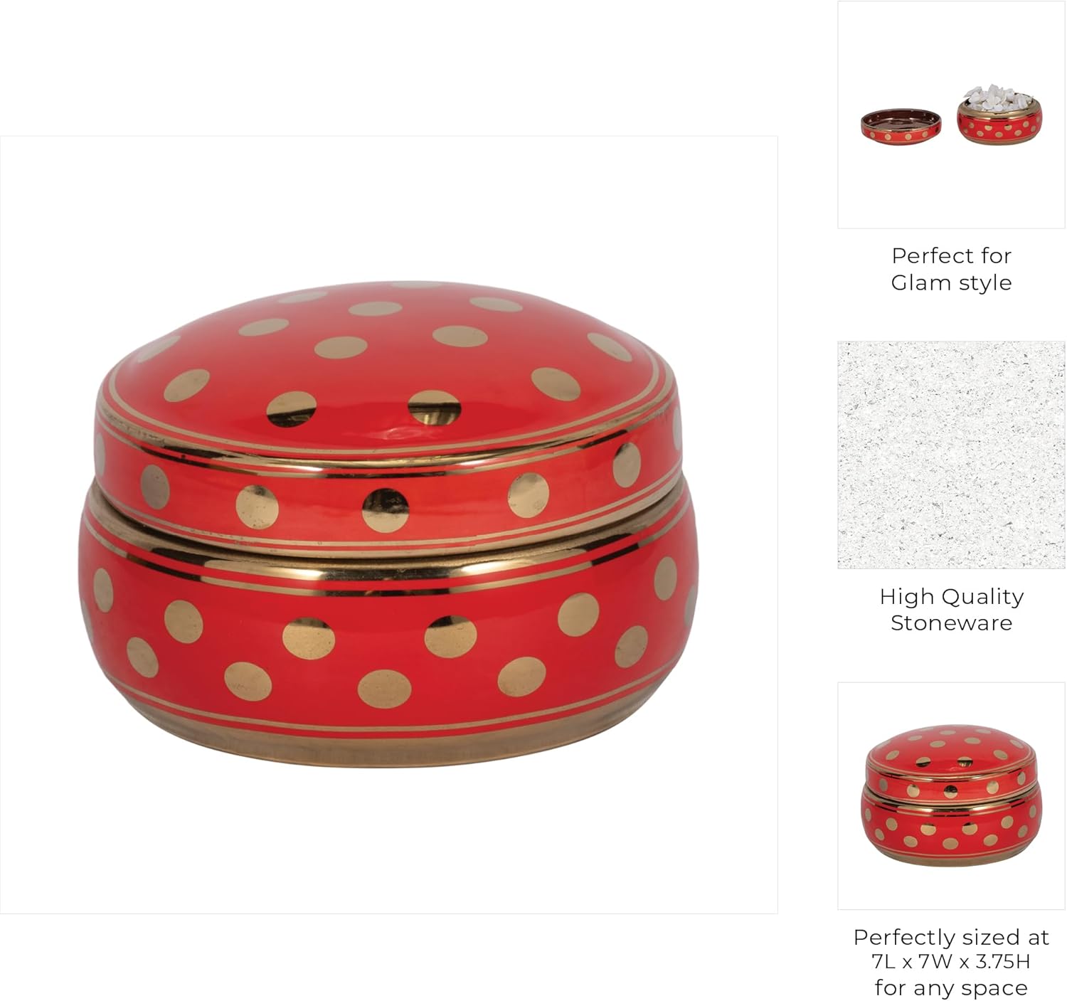 Sagebrook Home 13448-07 Ceramic Jar, 7 x 7 x 3.75 ES, Red/Gold