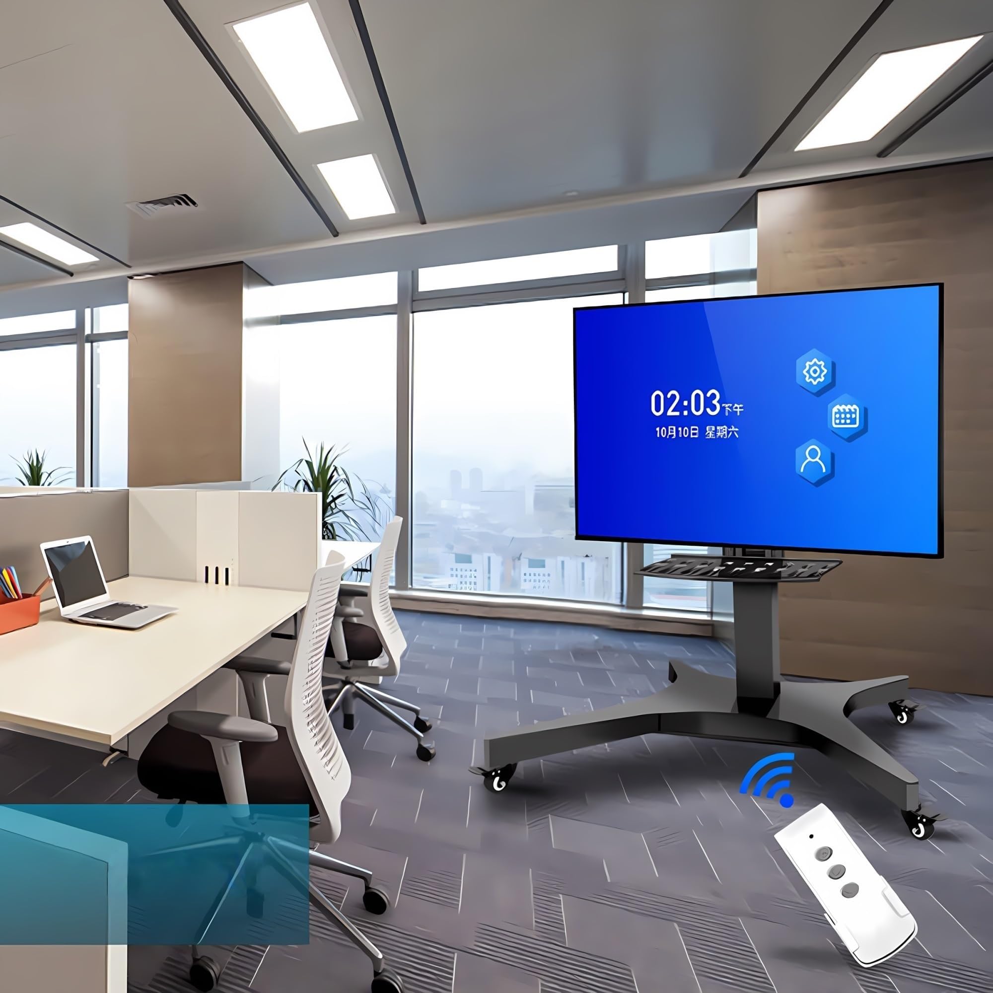 Mobilny wózek telewizyjny – stojak na telewizor z kółkami do telewizorów plazmowych/LCD/LED 32-65 cali, automatyczny podnośnik telewizyjny, elektryczny, z półką na laptopa, do 50 kg, maks