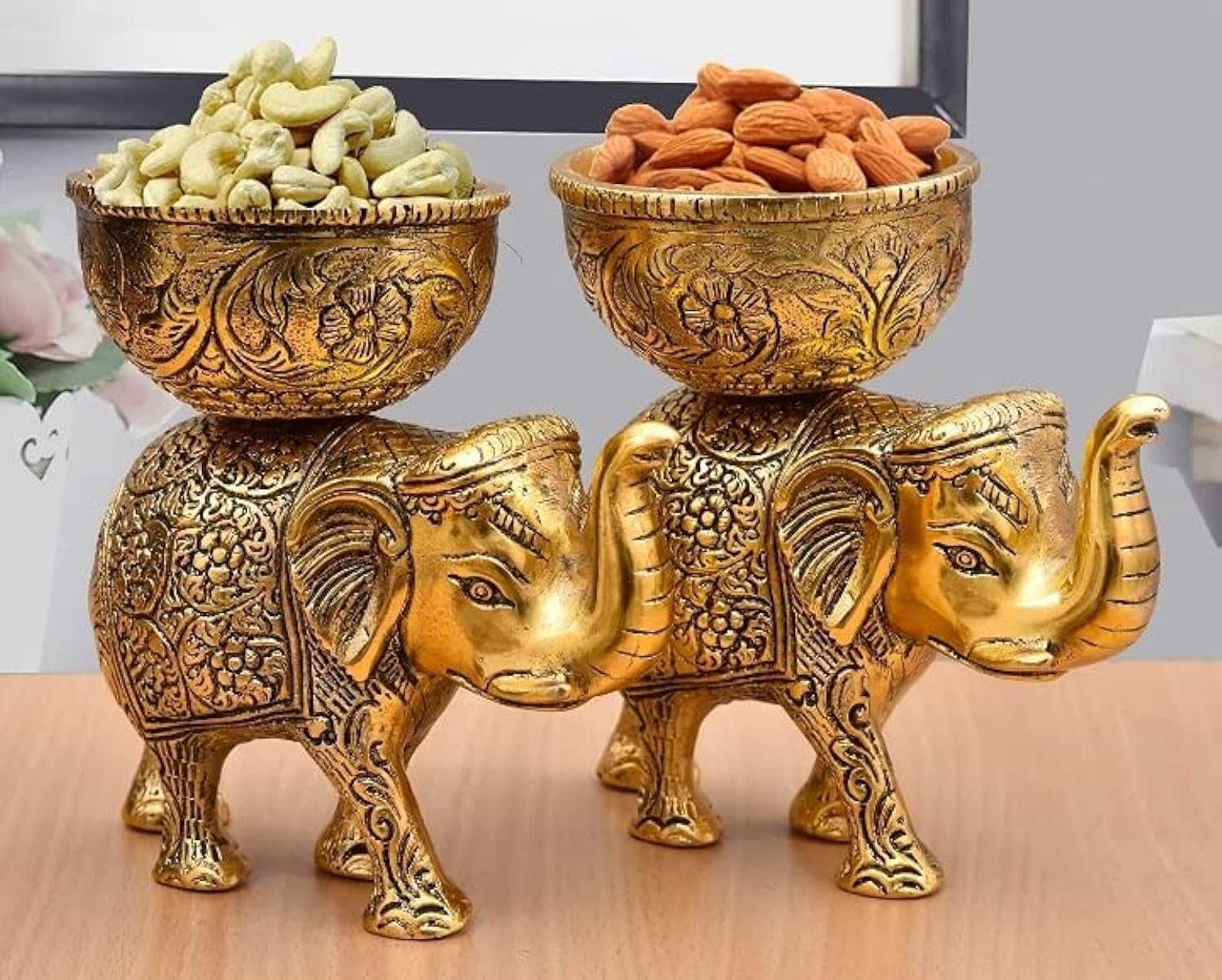 LABHCART Brass Elephant Urli Bowl: Action Ethnic Home Decor For Floating Flowers,Candle Lamps,Temple Room-Traditional Diwali Decoration Gift,500Ml