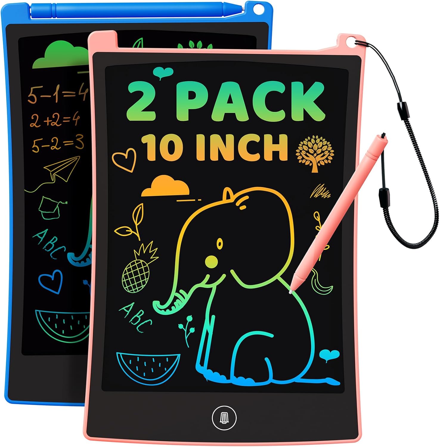 KOKODI 2 Pack 10 Inch LCD Writing Tablet for Kids, Colorful Doodle Board, Erasable Toddler Drawing Pad, Educational Learning Toys Birthday Gifts for Boys Girls Ages 3 4 5 6 7 8 (Blue & Pink)