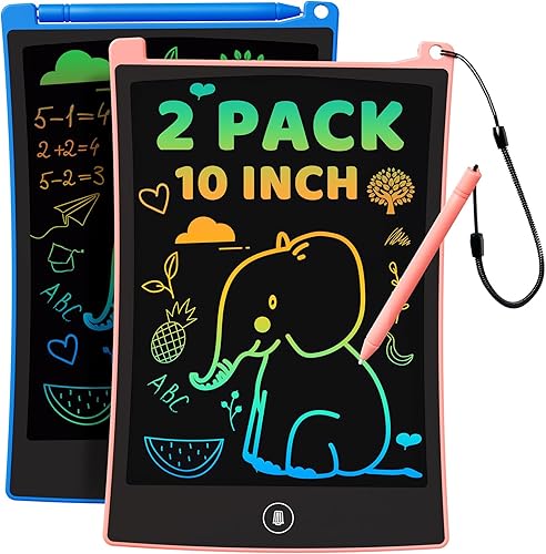 Miniatura 1 de KOKODI Paquete de 2 tabletas de escritura LCD coloridas de 10 pulgadas, borrables para niños, tablero de dibujo para dibujo, viajes por carretera,