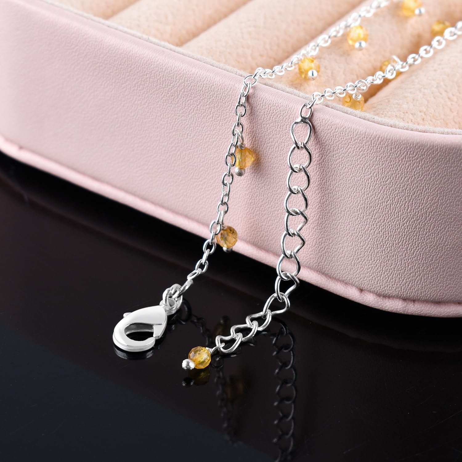 Yanara Gemstone Anklets Ankle Bracelets for Women Natural Birthstone Silver Plated Handmade Jewelry in 8.5”+1.5” inch Chakra Crystals and Gemstones Gifts for Her Girls