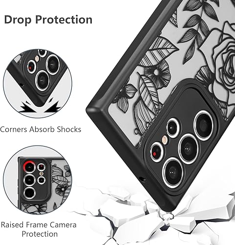 Miniatura 5 de XIZYO Funda para Samsung Galaxy S23 Ultra con diseño de rosa, diseño floral, funda delgada de TPU a prueba de golpes, funda protectora para mujeres