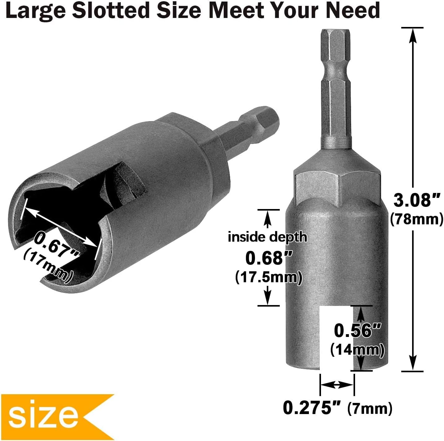 Upgraded Large Slotted Hurricane Wingnut Driver - Wing Nut Drill Bit Socket Tool, 1/4" Hex Shank for Panel Wing Nuts, Screws Eye C Hook & Q-Hanger, Steel