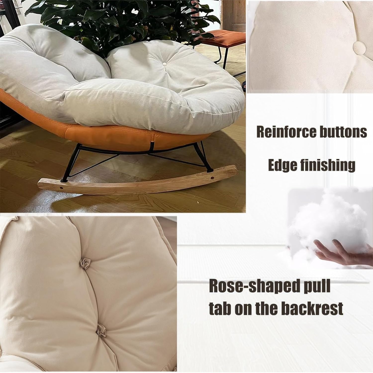 Comfort Rocking Egg Chair Rocking Chair Nursery, Lazy Sofa Chair, Rocker Glider Chair, Rocking Accent Armchai Nursing Chair for Living Room Bedroom Offices(Orange,Large)
