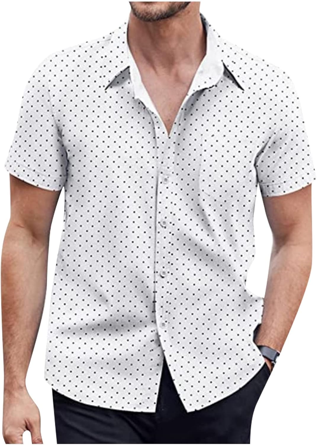 Ymosrh Men's Casual Button-Down Shirts Short Sleeve Button Shirt Casual Short Shirt Loose with Pocket Casual Shirts, M-3XL