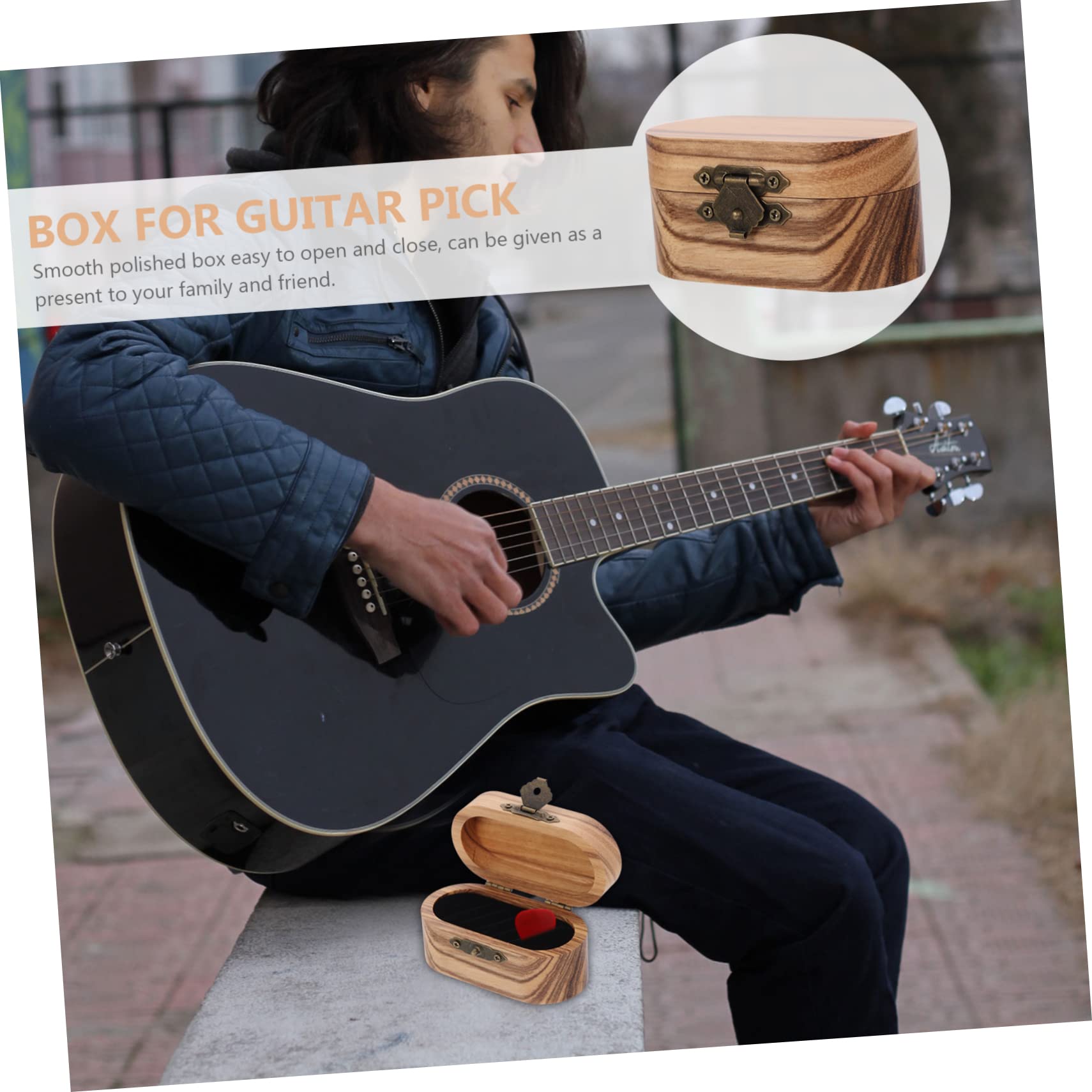 Cabilock Caja De 3 Piezas Caja De Madera para Púa De Guitarra Soporte para Púas De Guitarra De Diseño Retro De Guitarra Caso De Púas De Guitarra Bajo Palanca Antiguo Franela