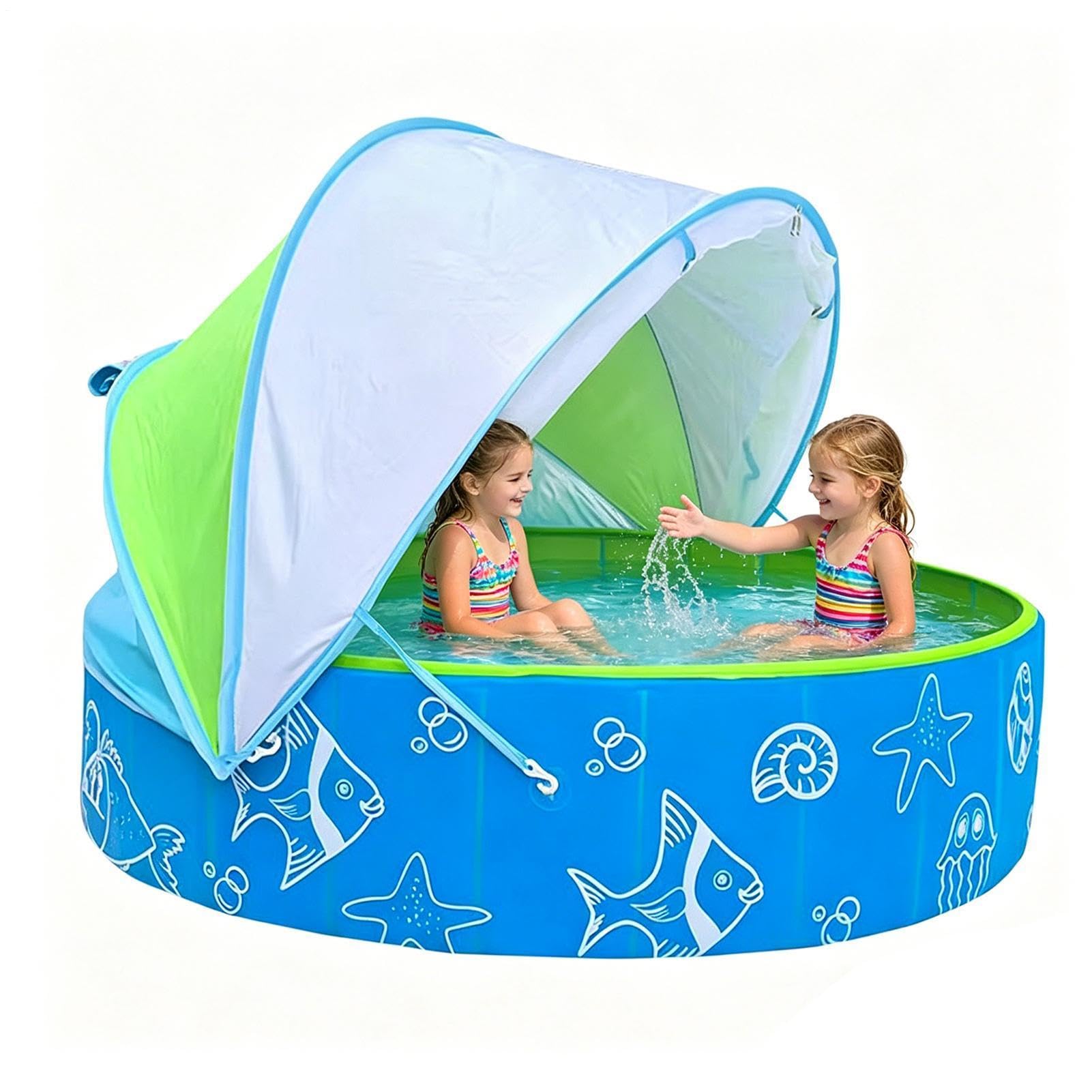 Basen dla dzieci z daszkiem 120 cm x 30 cm nie wymagająca pompowania | Basen kąpielowy dla dzieci do zabawy Letni, plażowy, ogrodowy, tarasowy, podwórkowy,