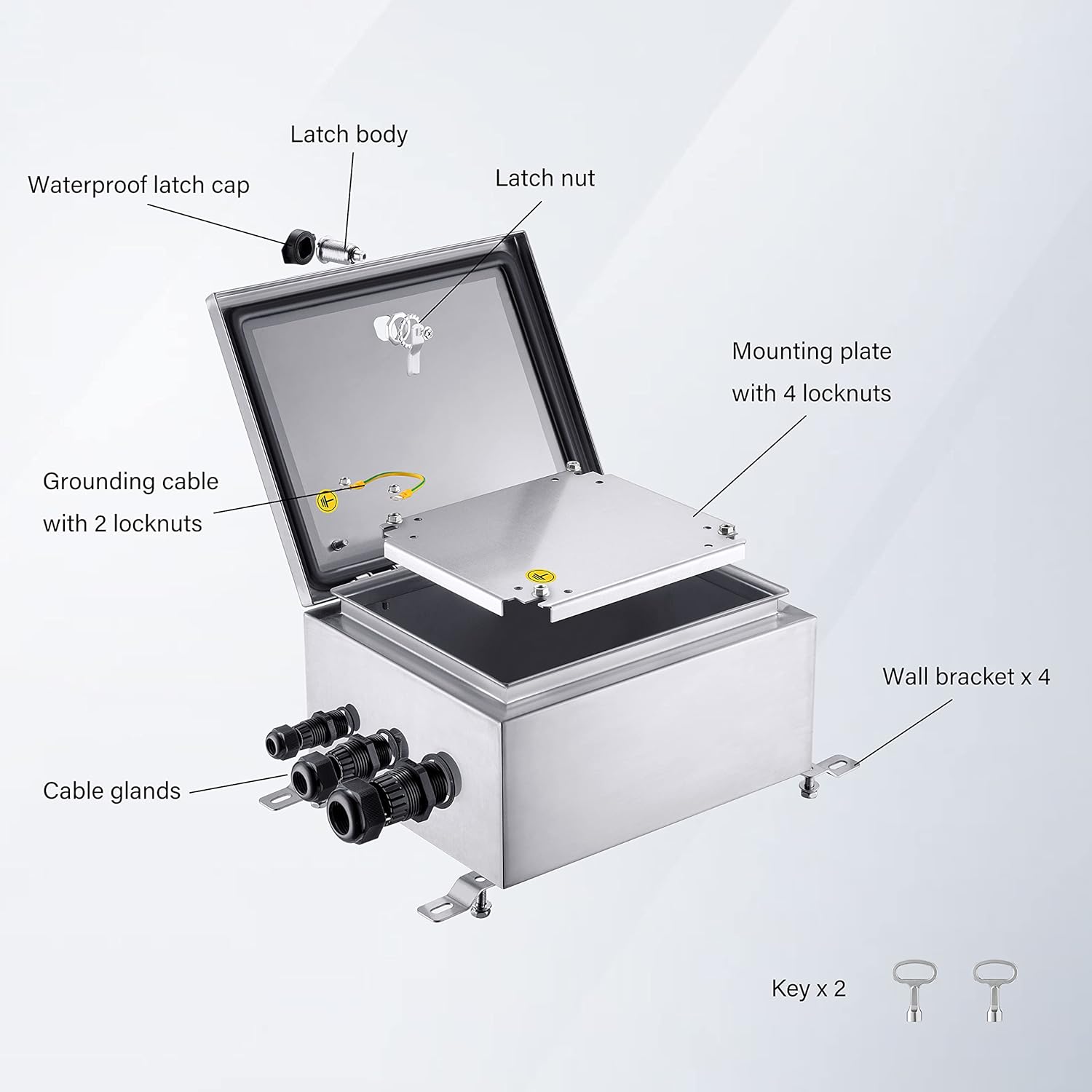 IP65 Weatherproof Stainless Steel Box Wall-Mounted Electronic Equipment Enclosure Box with Mounting Plate and Wall Bracket (12'' x 10'' x 6'')…