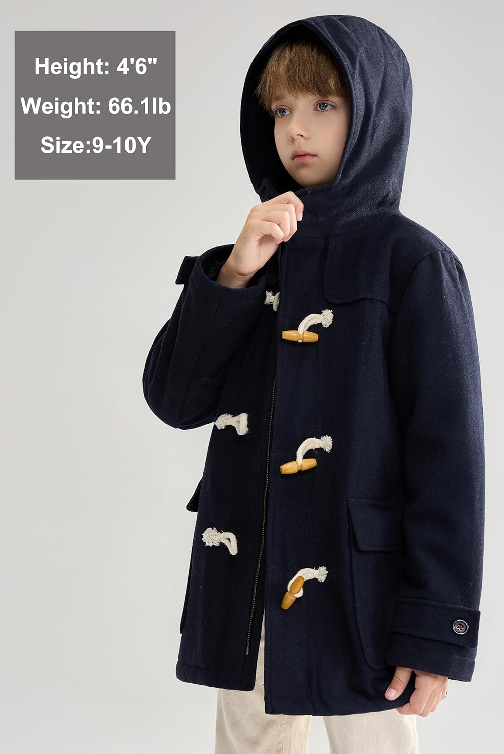Model Measurement and Product Image for Boys' Wool Coat