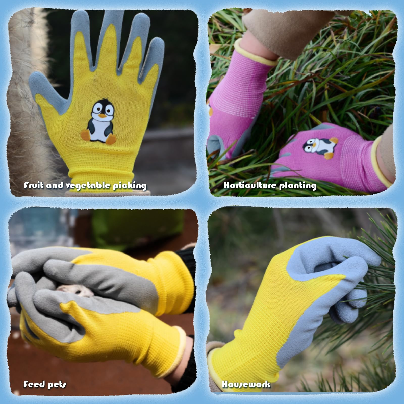 3 Paia Guanti Da Giardinaggio Per Bambini 2-5 Anni - Elasticizzati, Antiscivolo, Con Motivi Tigre - Rosa, Blu, Giallo
