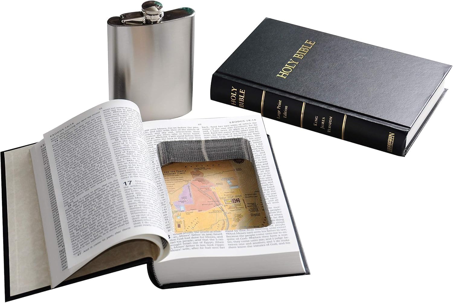 Halloween Nun Angel Devil Costume Accessory - Bible Flask Book Safe - w/ 8oz Steel Flask Hidden Hollow Funny Priest