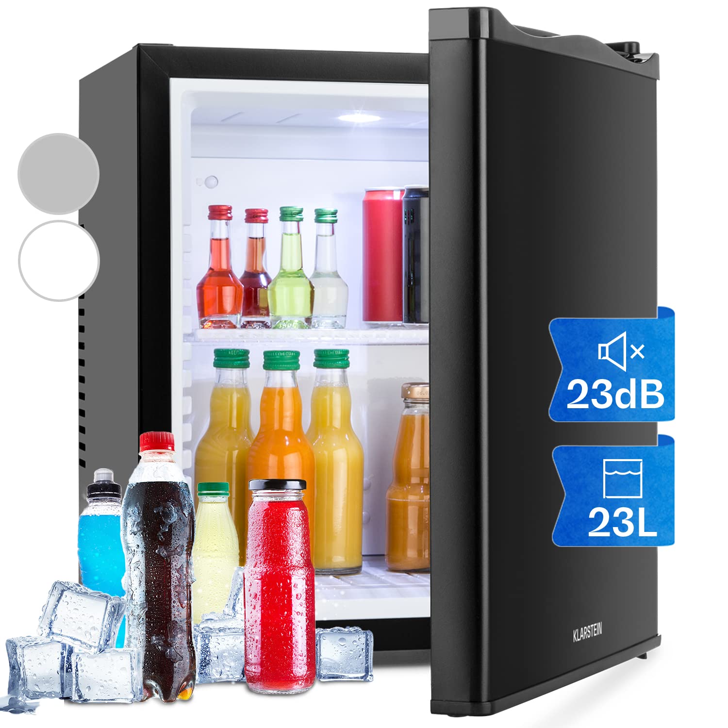 KLARSTEIN Nevera Pequeña para Habitación, Mini Nevera Comida, Bebidas, Cerveza, Cosméticos, Frigirificos Pequeños, Neveras Pequeñas 23L, Estantes Ajustables para Casa y Oficina, Bajo Consumo