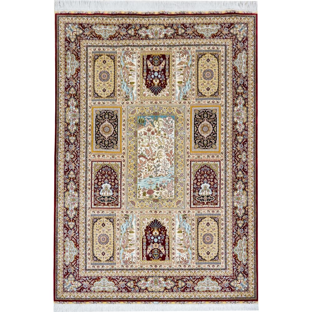 Silk Carpet 4x6 Pink Hand Woven Traditional Vintage Luxury Oriental Silk Area Rug for Bedroom