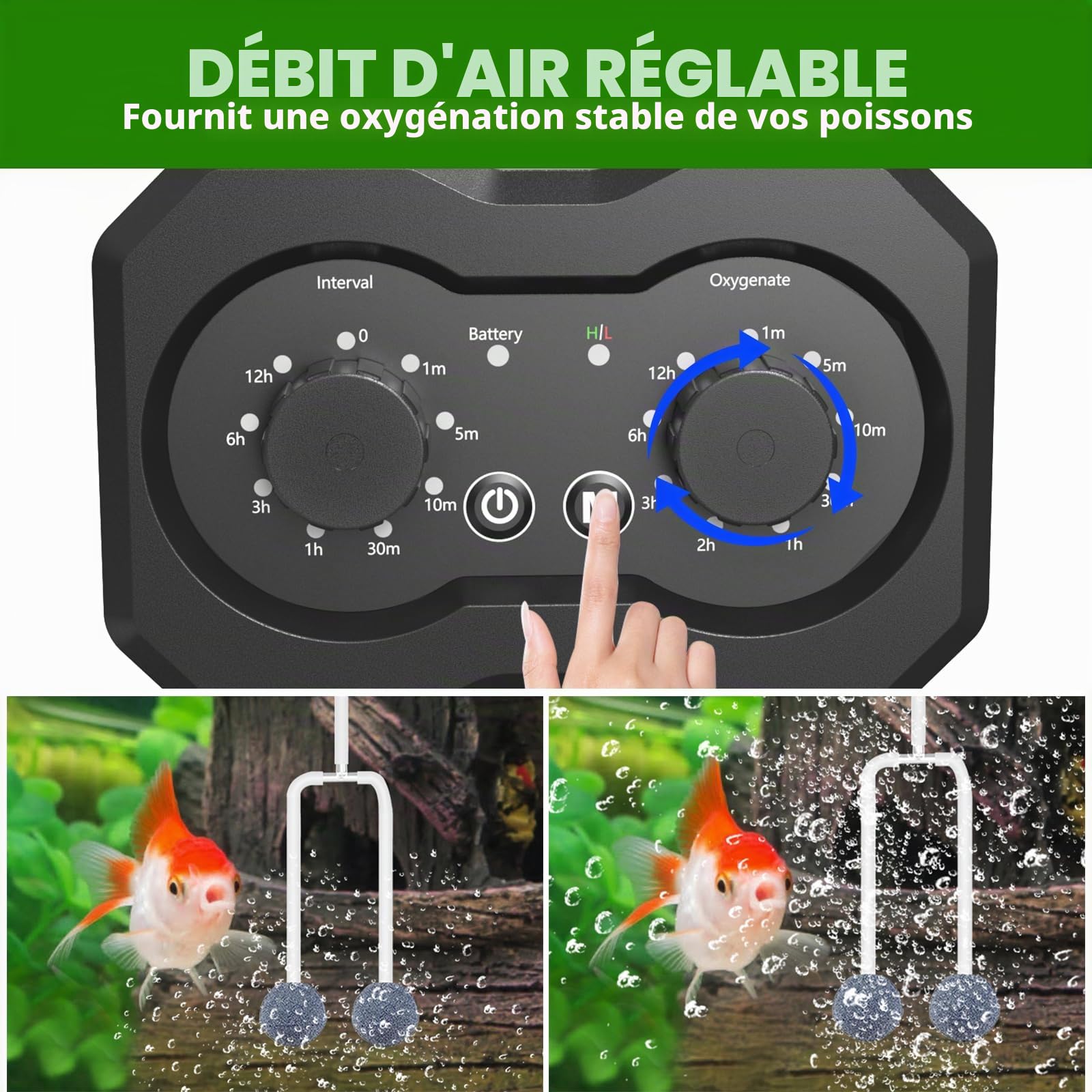 Pompe à air solaire oxygénateur pour étang, bouton de rotation simple amélioré, aérateur de bassin solaire, 2 modes de fonctionnement, aérateur solaire pour étangs extérieurs avec fonction de