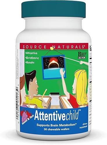 Source Naturals Obleas masticables para niños atentos para apoyo al metabolismo cerebral - 30 obleas de frutas