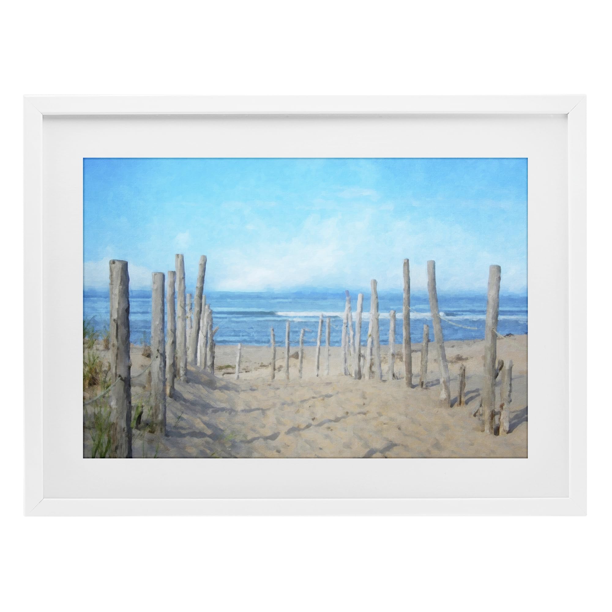 Stupell Industries Coastal Seascape Fence Tranquil Coastal Seashore Vista, 14 X 20 Inch Framed Print Under Glass