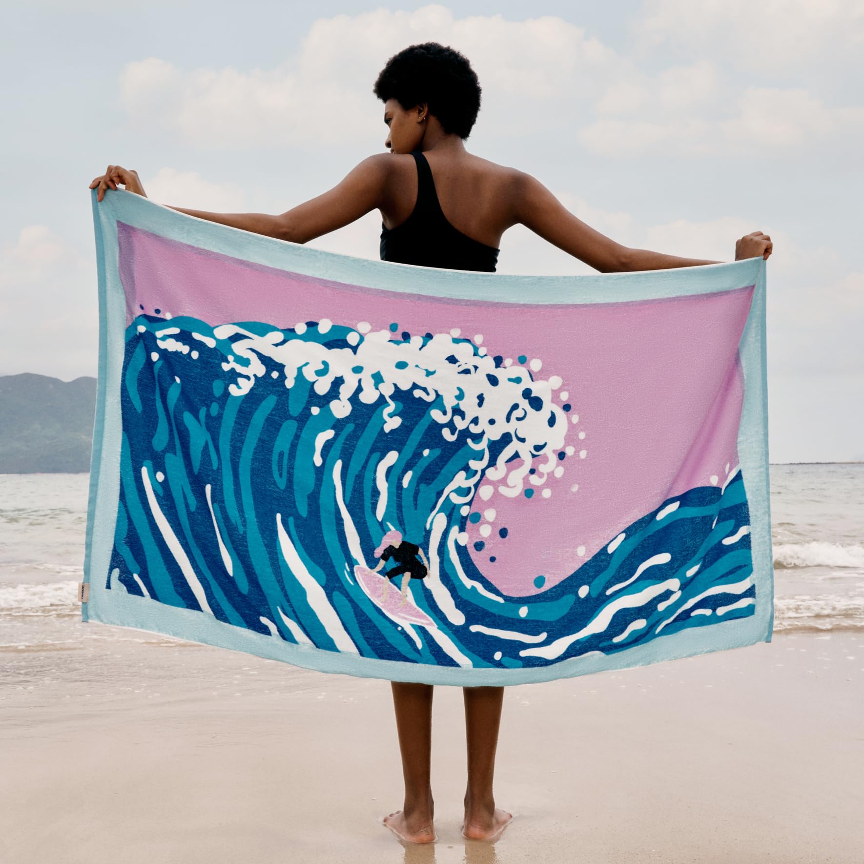 KOSMU Beach Towel | Printed Design, 100% Cotton, Soft, Absorbent, Quick Dry, Meticulous Design, Oversized 63'' x 35.4'' (Wave)