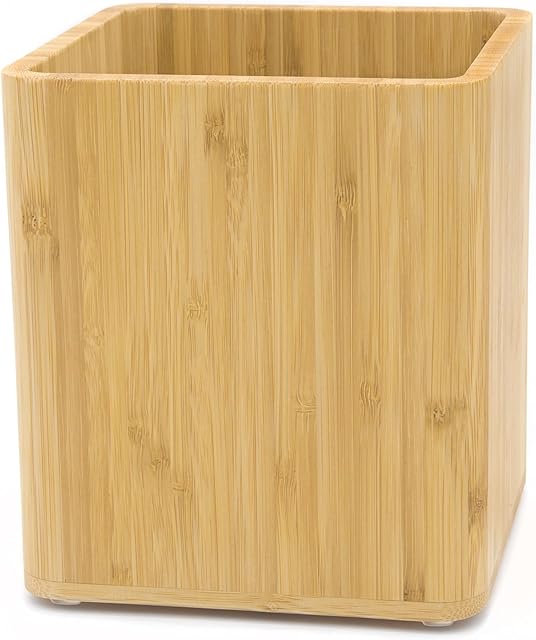 Dehaus® Stylish Bamboo Utensil Holder, Wooden Kitchen Utensils Pot, Wood Cutlery Caddy Holders, Cooking Tools Set Storage Pots, Eco Friendly Kitchen Accessories, 16.5cm x 14cm x 14cm