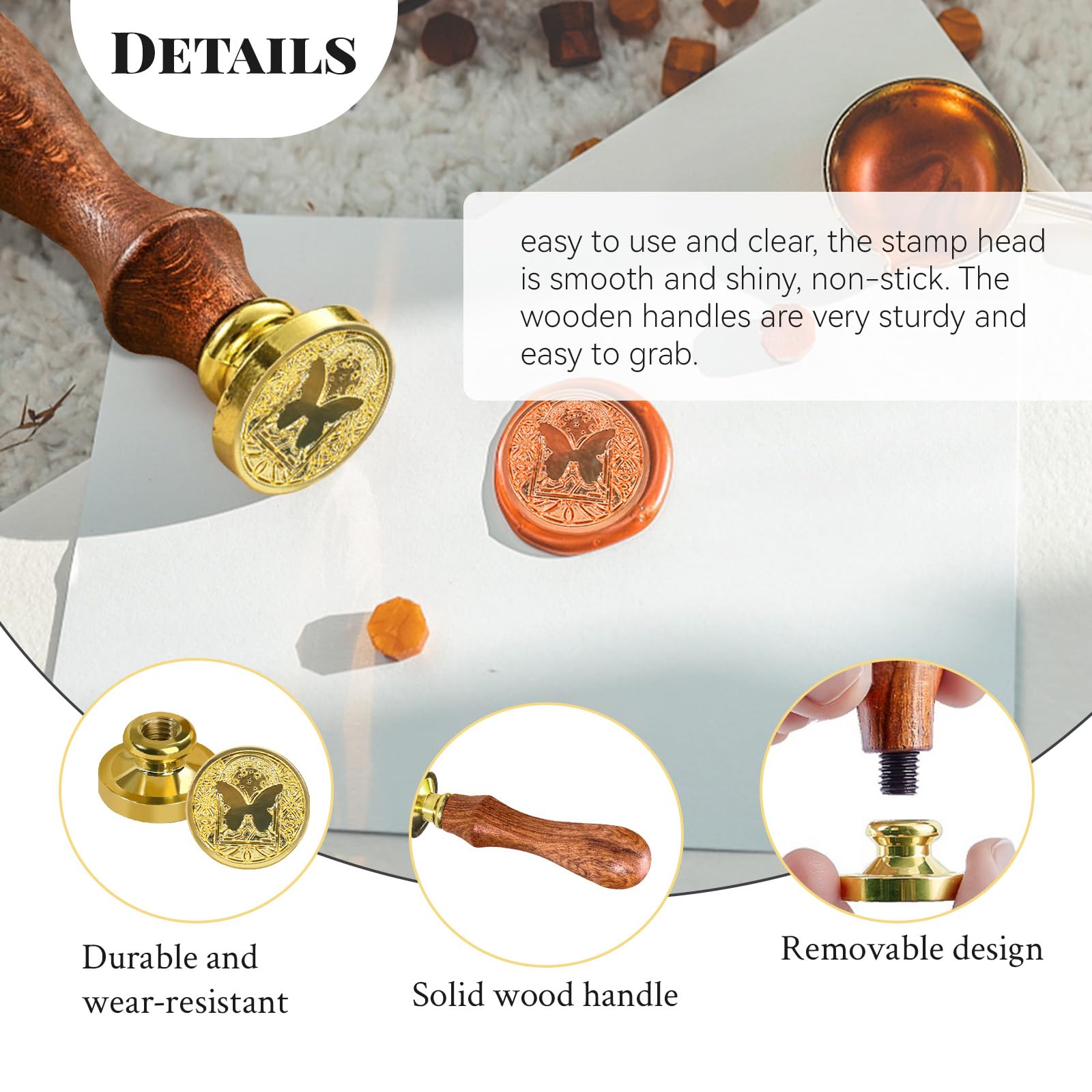 Betinyar Wax Seal Stamp Set, 7pcs Wax Stamp Heads with Wooden Handle, Wax Envelope Seal Stamp Kit for Wedding Party Invitation Card - Image 3
