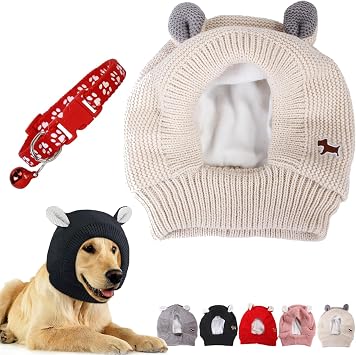 Quiet Ears for Dogs,Dog Quiet Ears,Dog Ear Muffs Noise Protection, Winter Warmer Knitted Dog Grooming Hat,Anxiety Barking Dog Ear Covers Muffs Snood Head Wrap for Dogs Cats Pets White