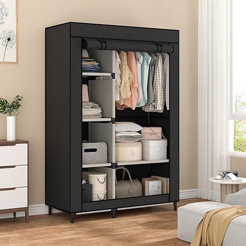 Calmootey Portable Closet Organizers, Clothing Storage, Wardrobe with 6 Shelves