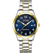 CIVO Silver Analog Watches for Men Waterproof Quartz Stainless Steel Large Numbers Wristwatch with Luminous Hands Date - Easy to Read for Seniors Low Vision Gifts for Him
