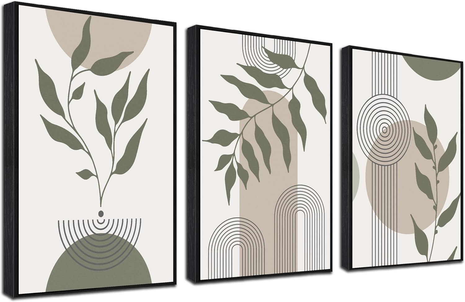 Boho Pictures Wall Decor for Bedroom 3 Piece Canvas Wall Art for Bathroom Black Framed Wall Art for Dining Room Size 16 x 24 Inch 3 Panels