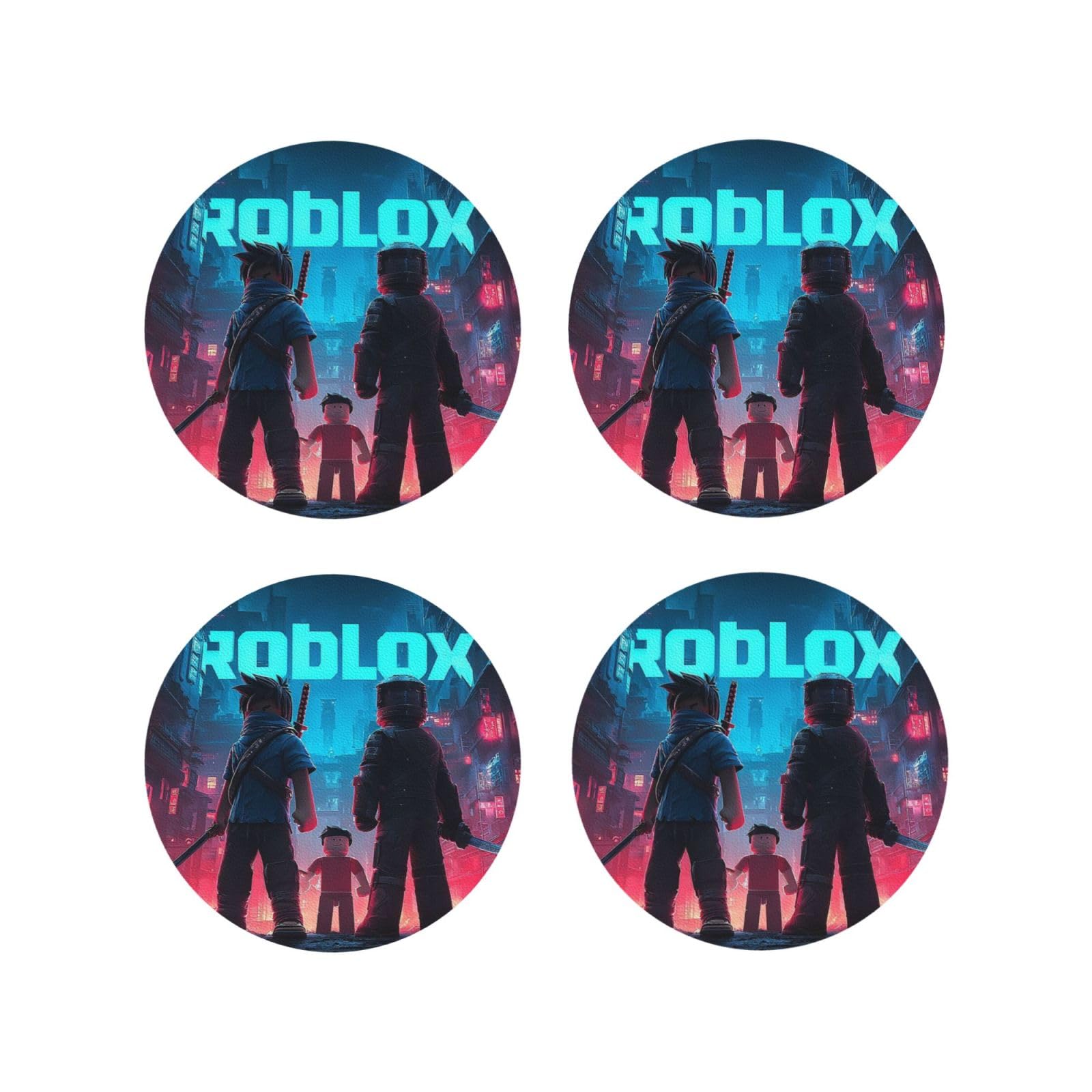 Coasters Set of 4 Round Leather Coaster Quick-Dry Drink Roblox Coasters for Desk Absorbent Mugs Pads Tabletop Protection Pad Heat Resistant Coffee Cup Mat for Kitchen Bar