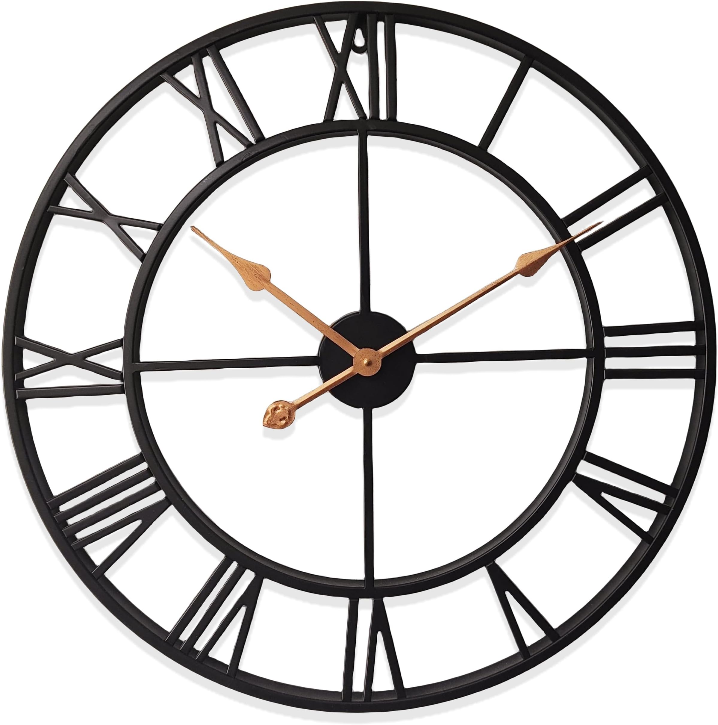 24 Inch Thicker Metal Large Wall Clock Home Decorative Industrial Clocks with Big Roman Numerals,Retro Oversized Clock for Living Room Decor,Battery Operated(Black-Roman)