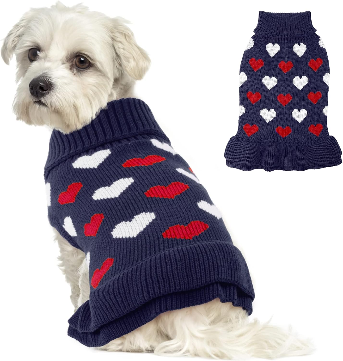 FUAMEY Dog Sweater Dress,Christmas Thanksgiving Dog Knitwear Warm Dog Pullover Turtleneck Dog Outfits Doggie Winter Clothes with Leash…