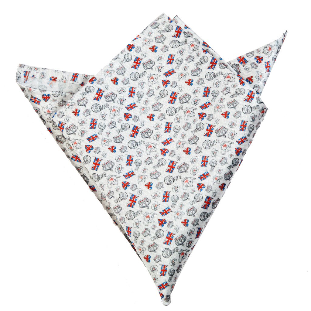 UK Flags Printed Pocket Square White-image-42