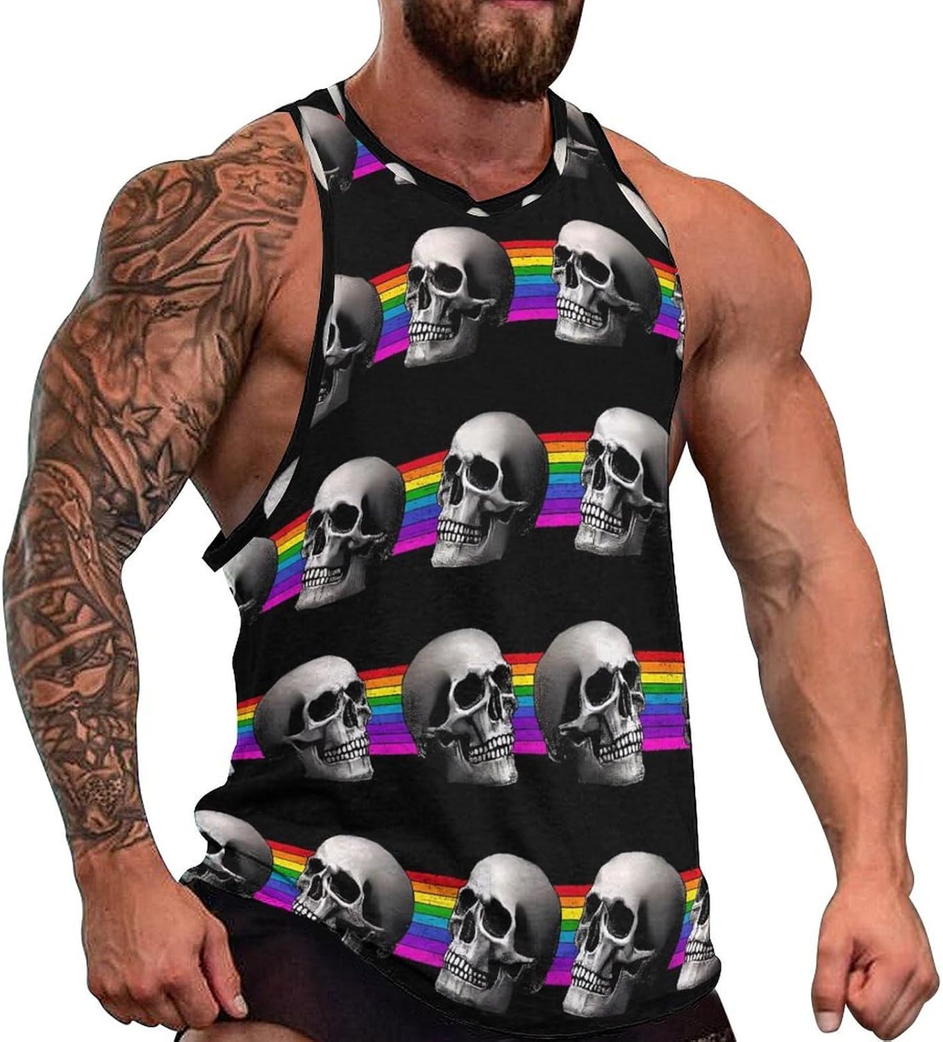 Colorful Skulls Men's Tank Tops Sleeveless Muscle T-Shirt | Print,Muscle Shirt,for Athletic Running Gym,Workout Shirts,Tee Shirts
