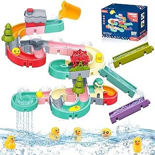 Jouet de Bain Enfant, Shyllin Jouet de Bain Bebe, Duck, Windmill, House, Jouet de Bain avec Ventouse, Jeux de Bain, Cadeaux d'anniversaire pour GarçOns Et Filles (Rails - 62 pièces)