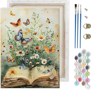 TCDZMYGS Book Paint by Numbers Kit for Adults Beginner,Daisy Butterfly Adult Paint by Number Kits on Canvas with Frame,DIY Acrylic Oil Painting by Numbers Kits for Home Wall Decor 10x12 inch
