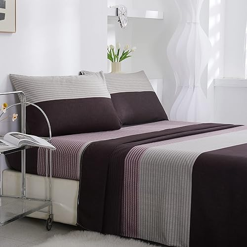 8HMOON Juego de sábanas a rayas de microfibra suave sin arrugas, 1 sábana bajera, 1 sábana encimera y 2 fundas de almohada, juego de ropa de cama de 8HMOON Juego de sábanas a rayas de microfibra suave sin arrugas, 1 sábana bajera, 1 sábana encimera y 2 fundas de almohada, juego de ropa de cama de