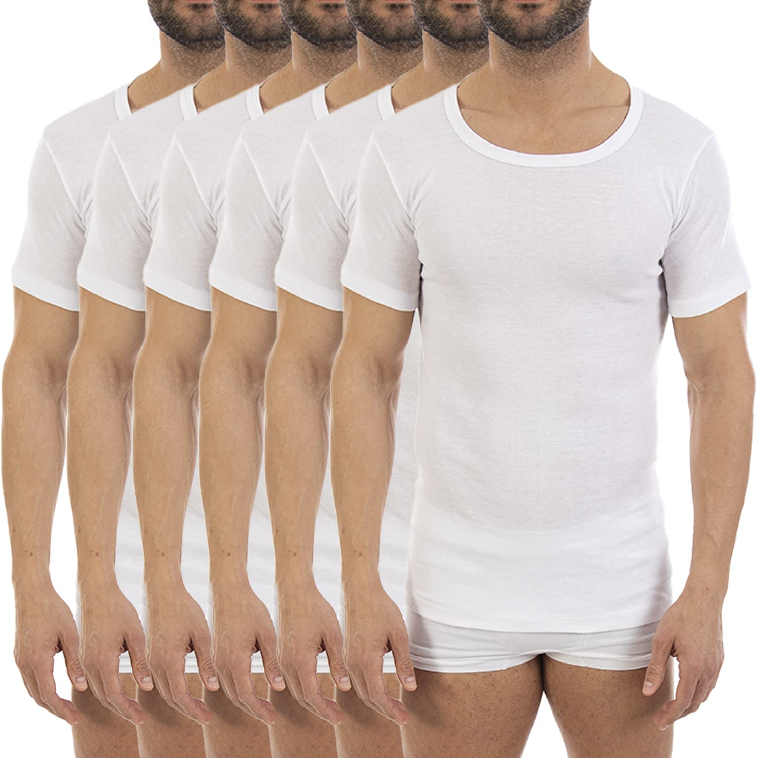 Pack Ahorro de 6 Unidades. Camiseta Interior Fina de Hombre L114, de Manga Corta y Cuello Redondo.