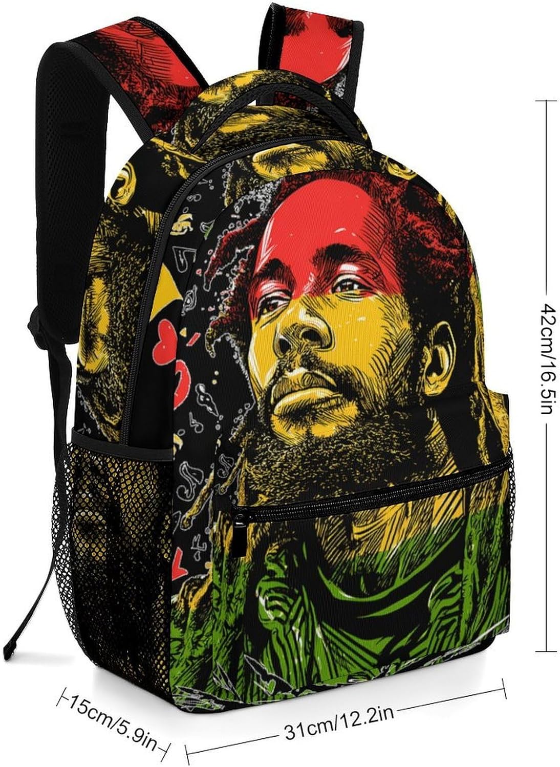 Rasta Reggae Rastafarian Rastaman Unisex Backpack Casual Daypacks Lightweight Shoulders Bag for Camping Hiking Travel