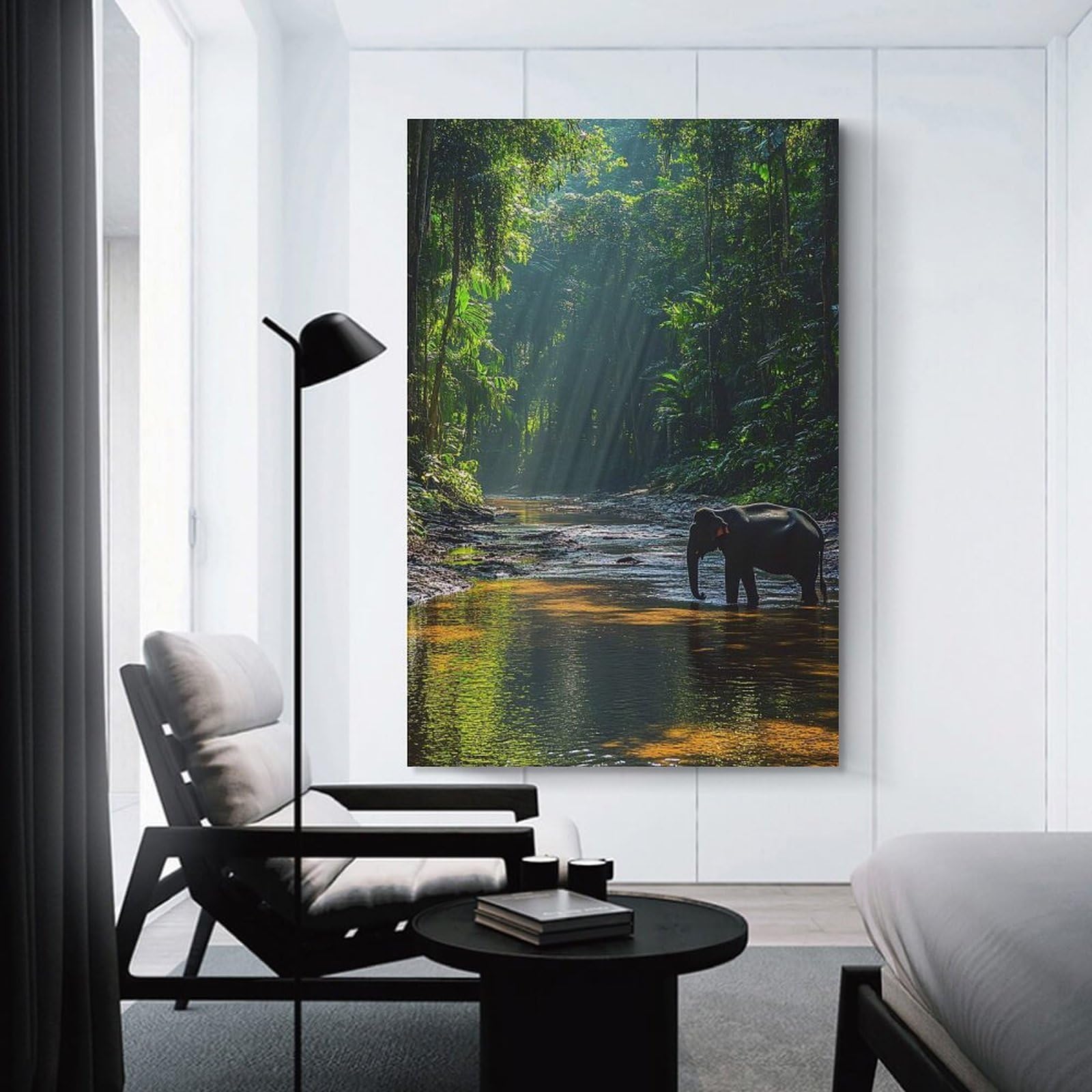 Junmoney Elephant in Jungle River Home Decor Wall Art, 24x36inch(60x90cm), for Home, Office, Studio Or Guest Room, An Adaptable Decor Piece for Home Use