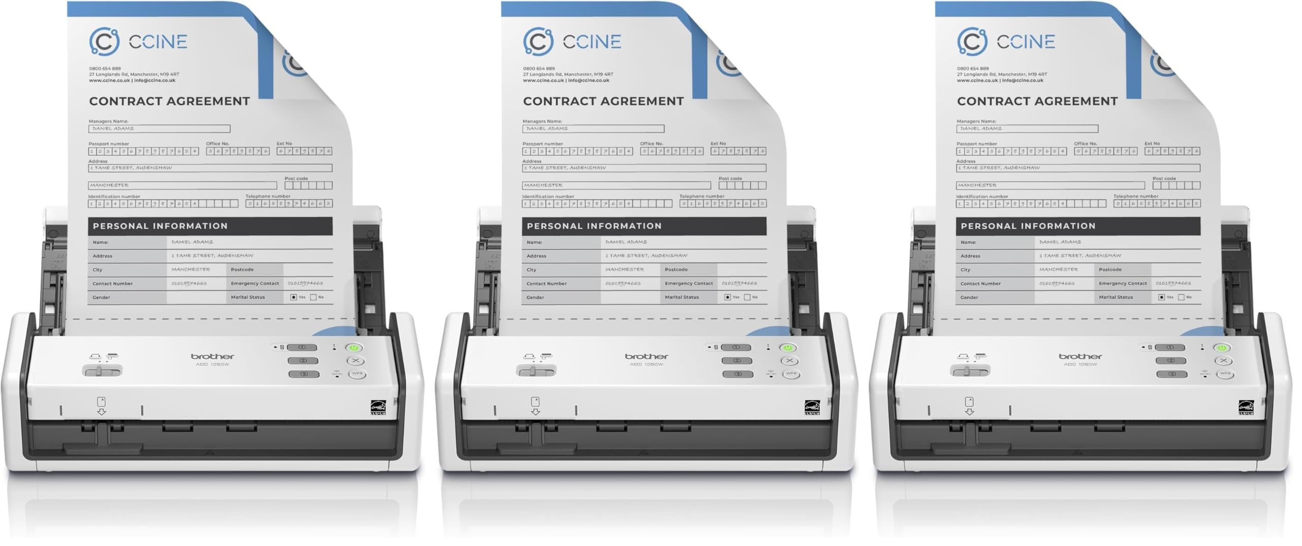 Brother ADS-1350W Wireless Compact Desktop Scanner | Scan Speeds of Up to 30ppm | Single Pass Double-Sided Scanning (Pack of 3)