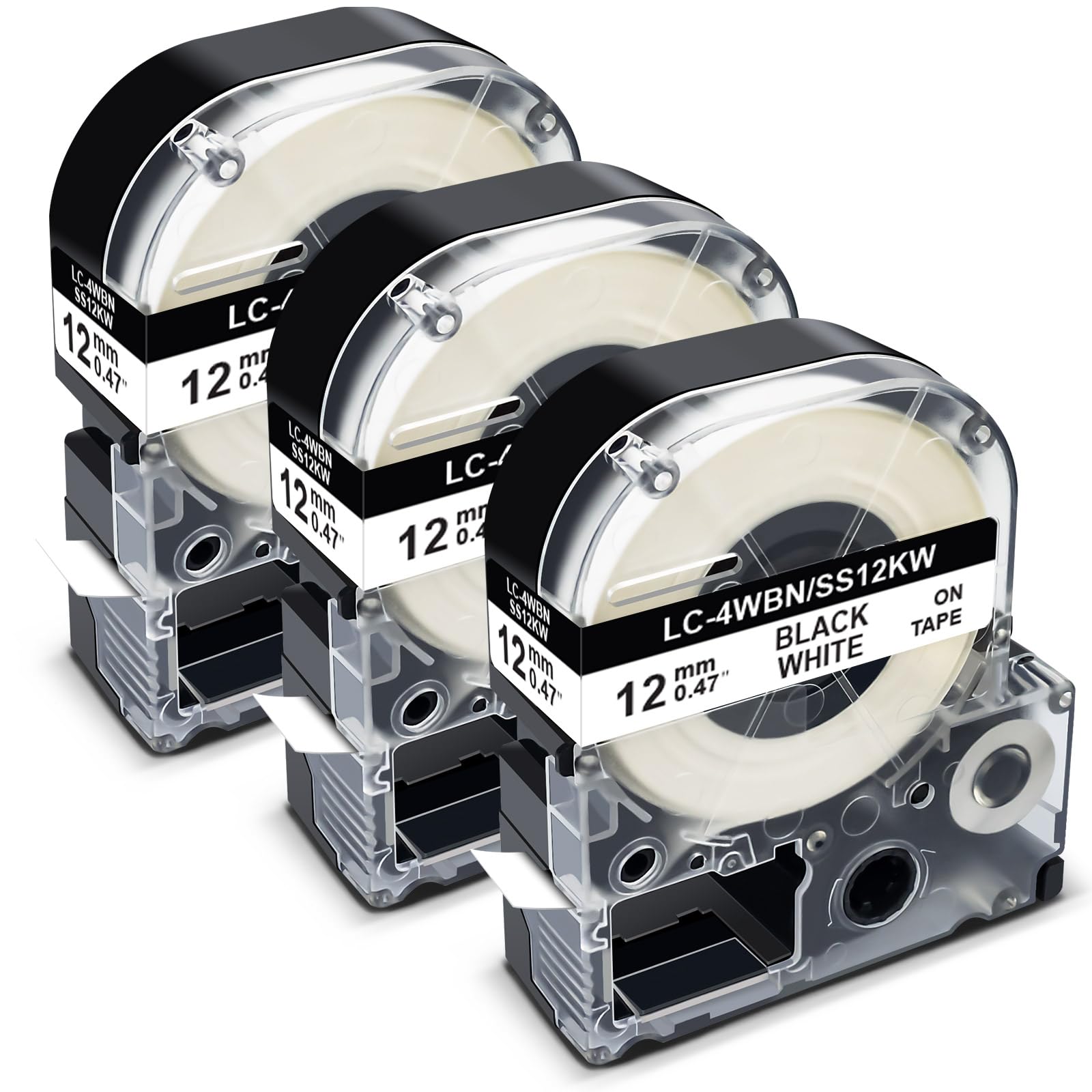 Pristar 3-Pack Compatible for Epson LK-4WBN LC-4WBN LC 4WBN9 SS12KW 12mm 1/2" Label Maker Tape 0.47" Label Tape Work for Epson LabelWorks LW300 LW400
