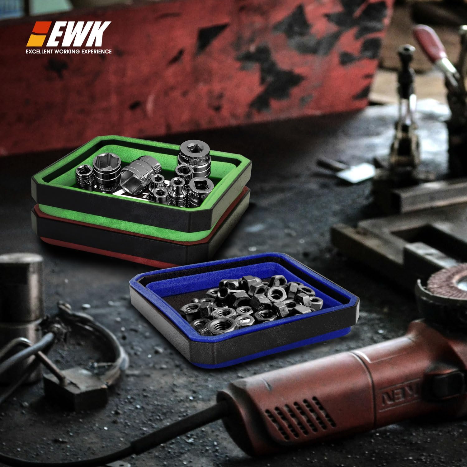 EWK 3 Pcs Collapsible Magnetic Parts Tray Set, Silicone Magnetic Bowls for Screws, Small Tools, Lug Nuts, and Bolts