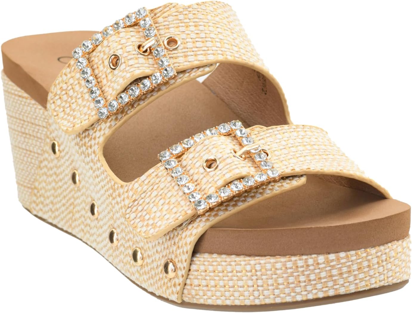 Corkys Footwear Womens Main Squeeze Wedge - Featuring a 2.5-Inch Wedge, Two Fully Adjustable Rhinestone Buckles, Comfortable EVA Insoles for All-Day Wear