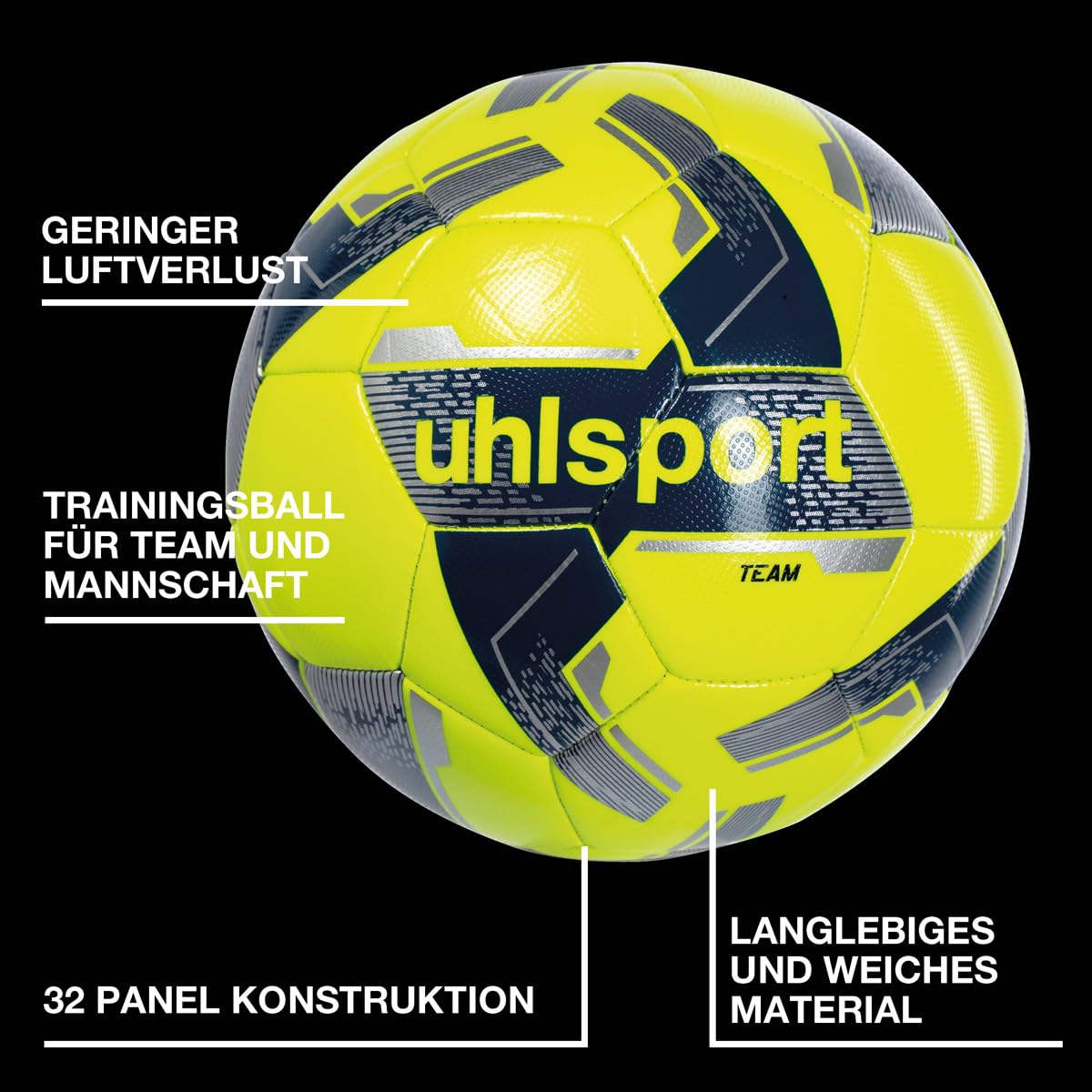 Ballon De Football Uhlsport Team – Taille 5 – Jaune/argent – Construction 32 Panneaux – Pour Entraînement Amateur Et Professionnel