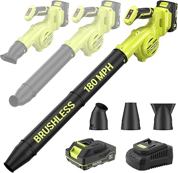 PULITUO Leaf Blower Cordless, 3 in 1 Small Leaf Blower- 180MPH 20,000RPM Brushless Mini Blower Cordless Handheld Battery Blowers for Lawn Care, Dust, Grass and Car 1 Battery