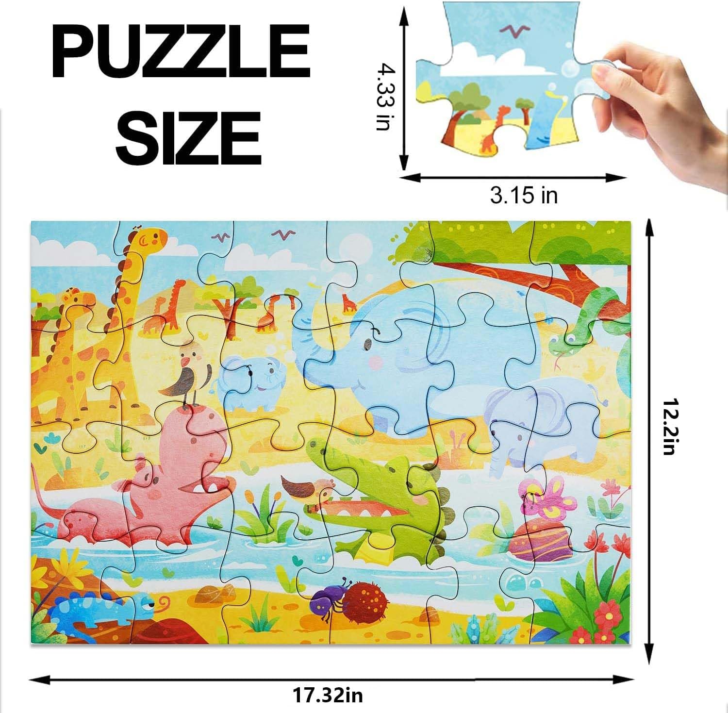 Jumbo Floor Puzzle for Kids, Large Jigsaw Puzzles 24 Piece for Kids Ages 3-5,Preschool Learning & Education Toys, Gifts for 4-8 Year Old Boys and Girls (Jungle Animals)