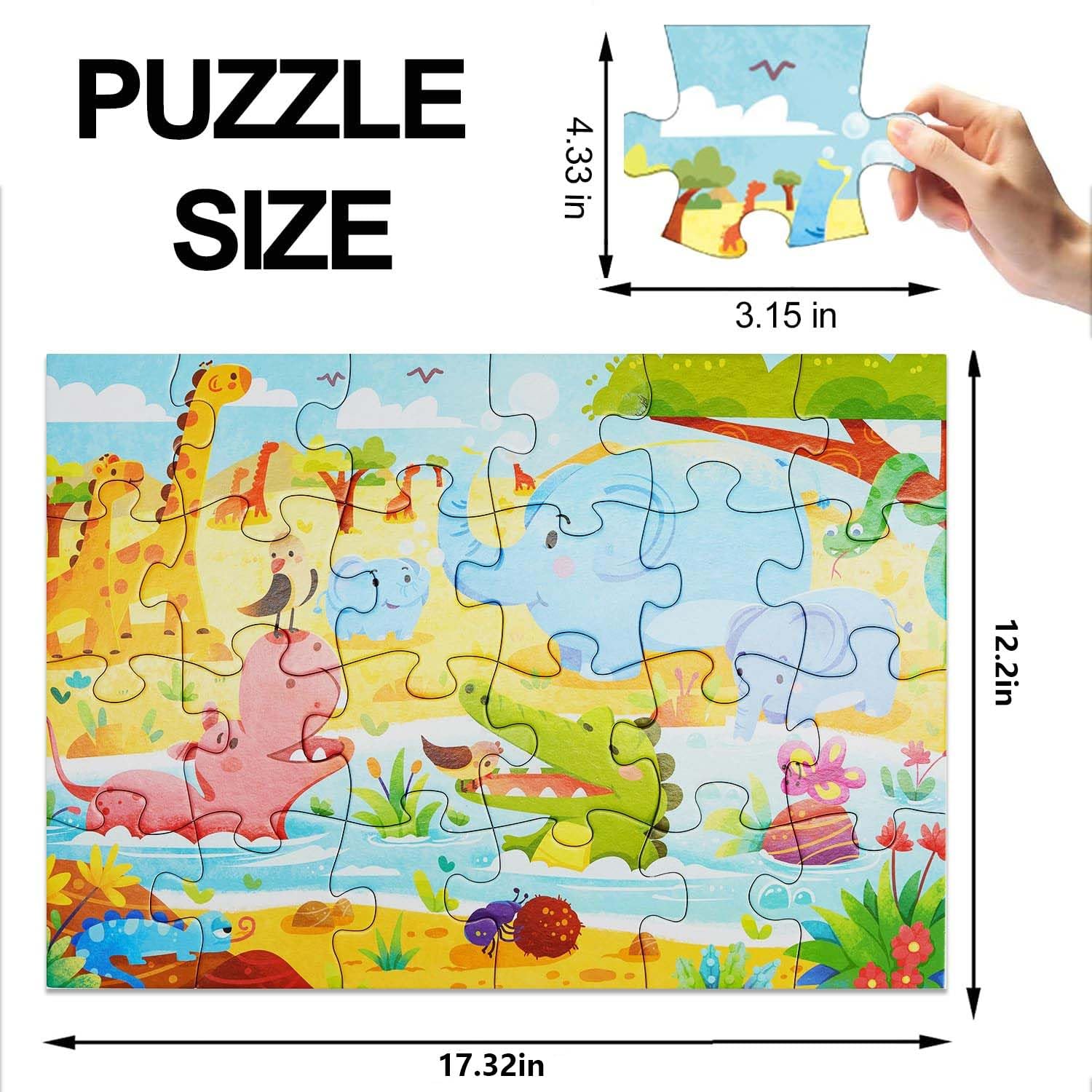 Jumbo Floor Puzzle for Kids, Large Jigsaw Puzzles 24 Piece for Kids Ages 3-5,Preschool Learning & Education Toys, Gifts for 4-8 Year Old Boys and Girls (Jungle Animals)